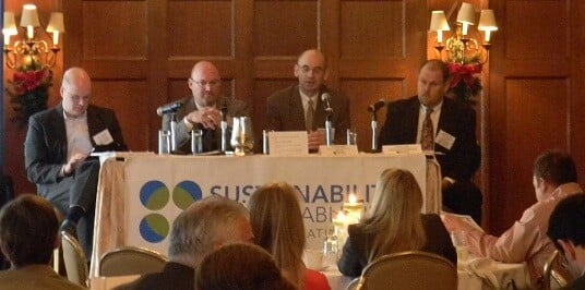 Rick Schaupp of Clarion Partners, Brad Molotsky of Brandywine Realty Trust, Stephen Evanko of Capital One, and Michael Bloom of the U.S. GSA present during the Employee Engagement for Sustainability Panel