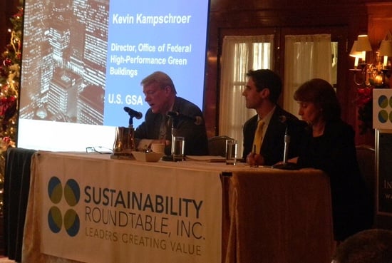 (From left to right) Kevin Kampschroer, U.S. GSA, Andre de Fontaine, Better Buildings Challenge, and Jean Lupinacci, U.S. EPA present during the Public Partners in Driving Change panel.